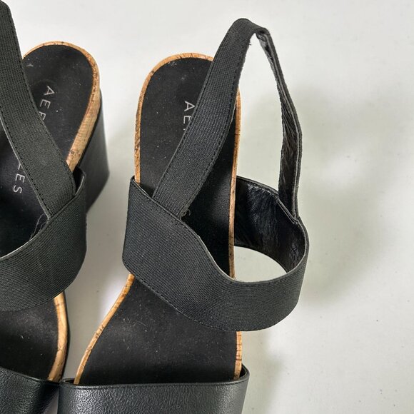 Aerosoles Putnam Wedge Sandal Womens 8.5 M Black Slingback Cork Elastic  Strap - Picture 4 of 12